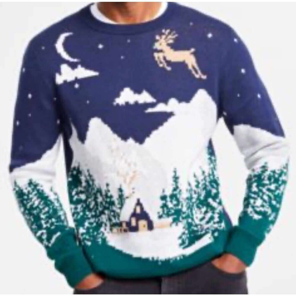 Holiday Lane sweater big Boy Size small Snowy Landscape Crewneck Sweater Blue